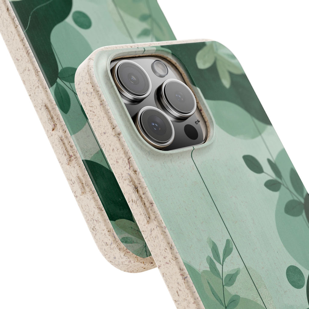 Biodegradable Phone Case — Green Botanical Wave Eco-Friendly iPhone Cover