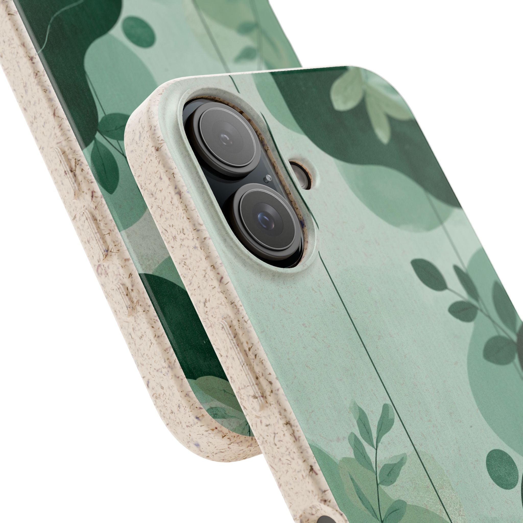 Biodegradable Phone Case — Green Botanical Wave Eco-Friendly iPhone Cover