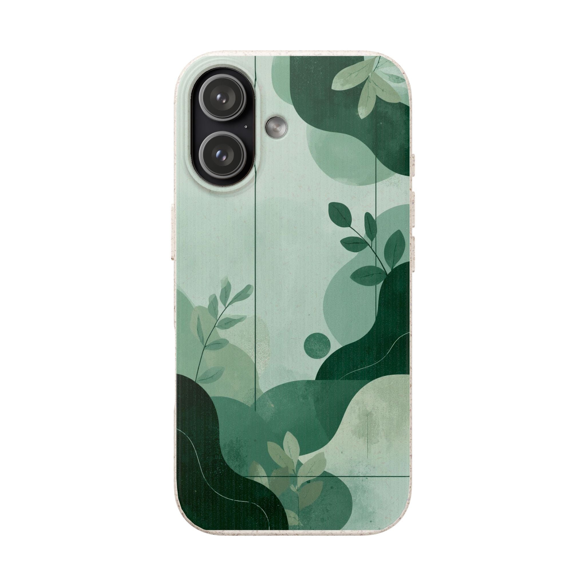 Biodegradable Phone Case — Green Botanical Wave Eco-Friendly iPhone Cover