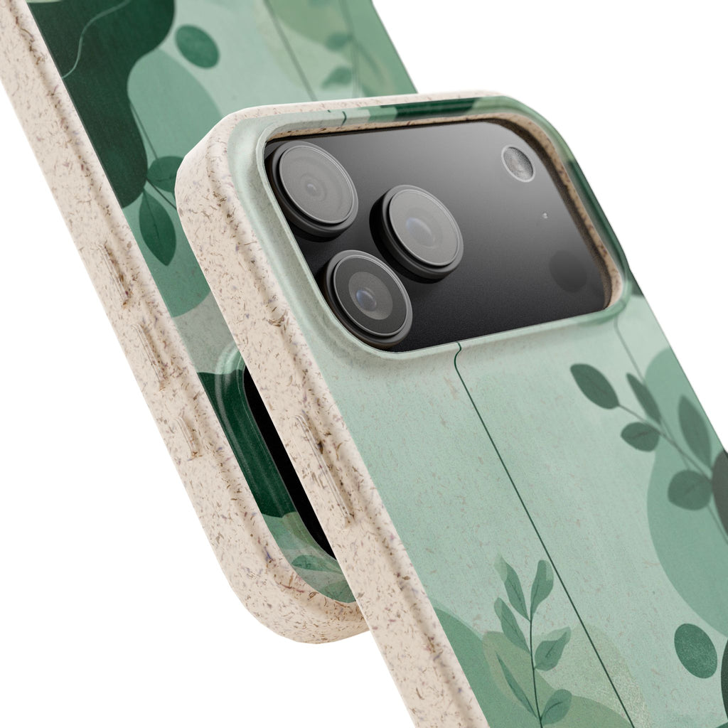 Biodegradable Phone Case — Green Botanical Wave Eco-Friendly iPhone Cover