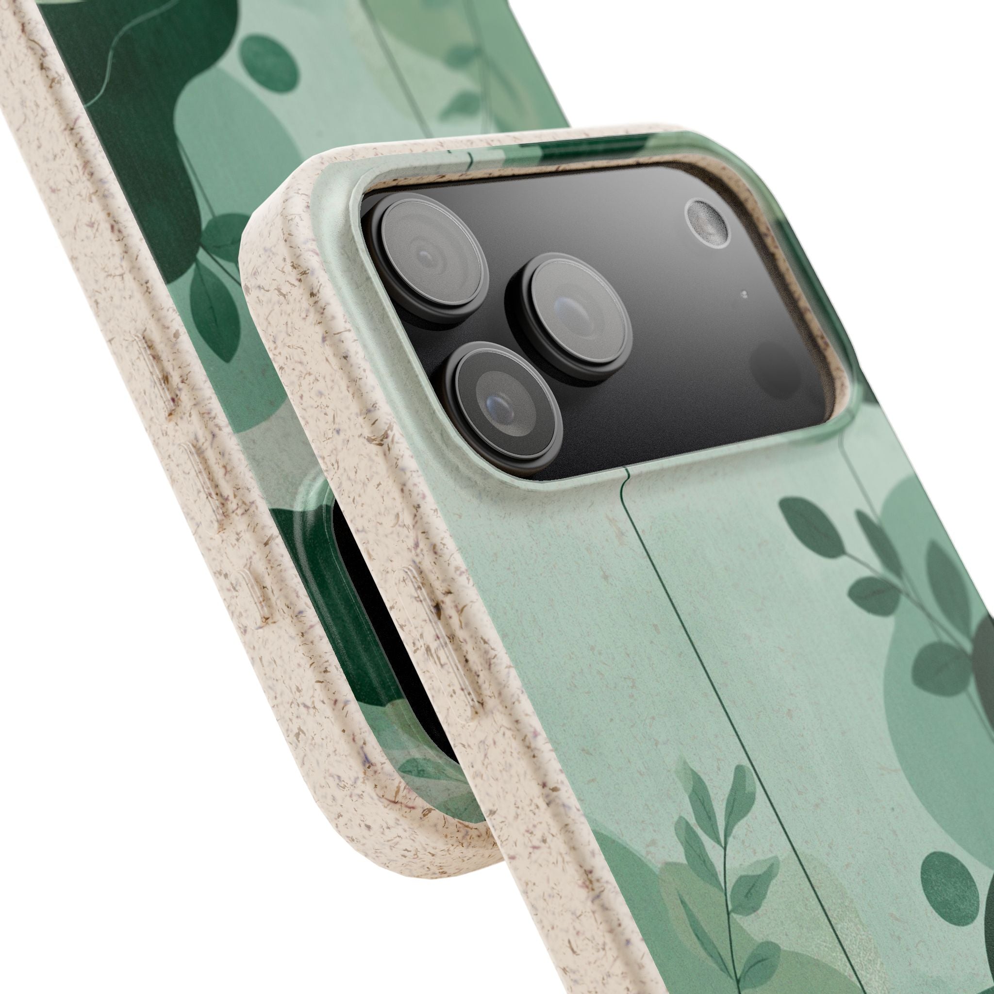 Biodegradable Phone Case — Green Botanical Wave Eco-Friendly iPhone Cover