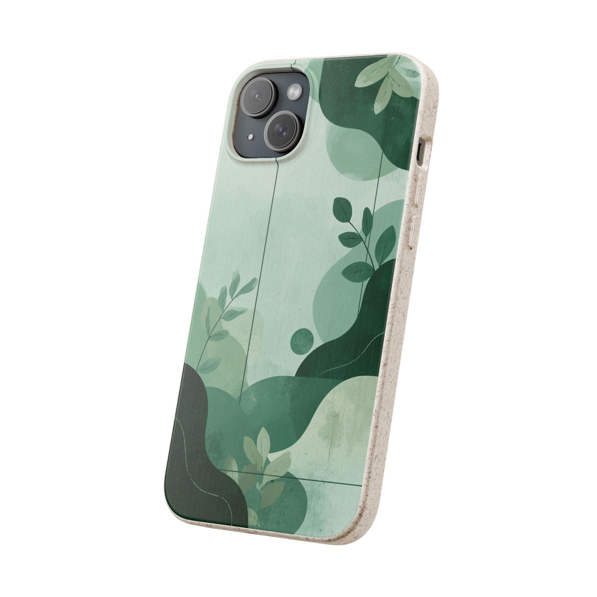 Biodegradable Phone Case — Green Botanical Wave Eco-Friendly iPhone Cover