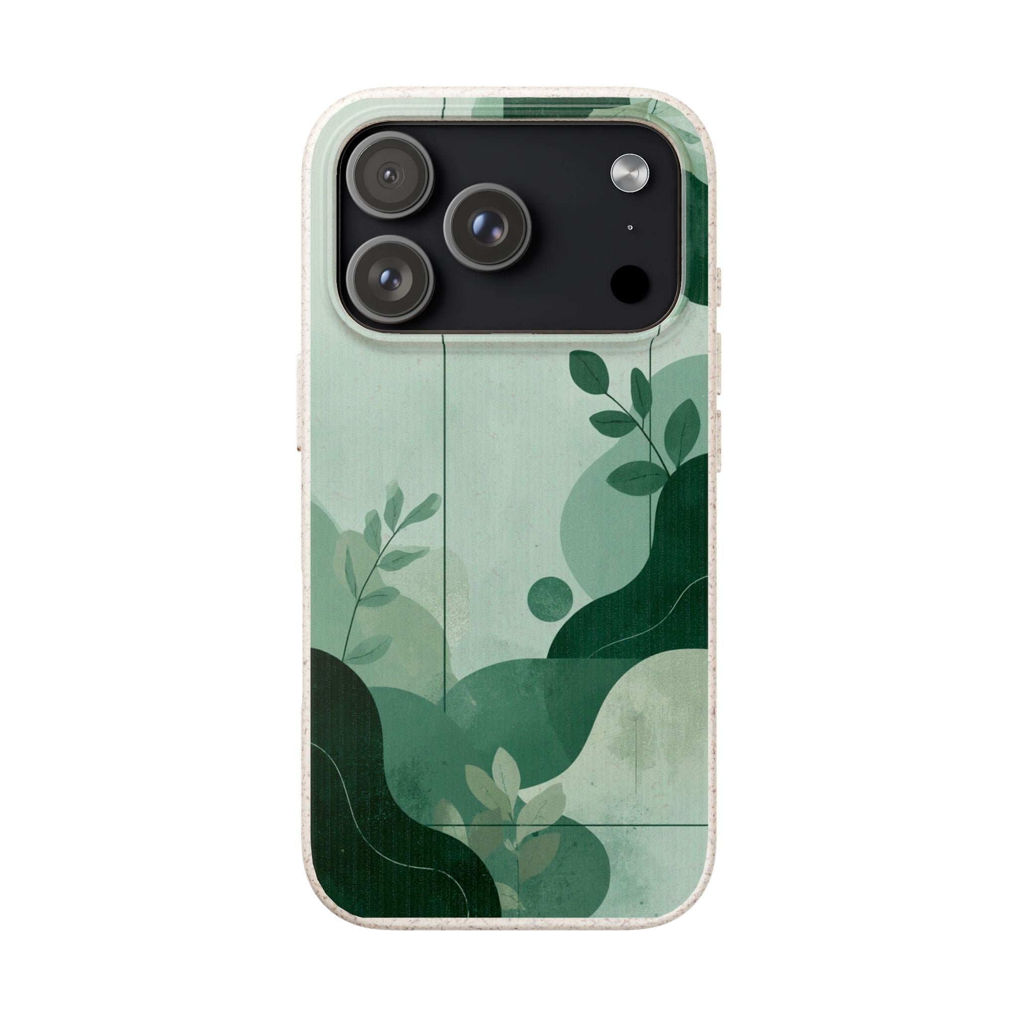 Biodegradable Phone Case — Green Botanical Wave Eco-Friendly iPhone Cover