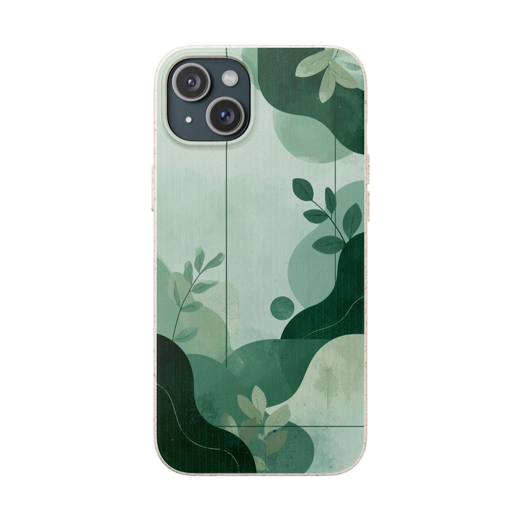 Biodegradable Phone Case — Green Botanical Wave Eco-Friendly iPhone Cover