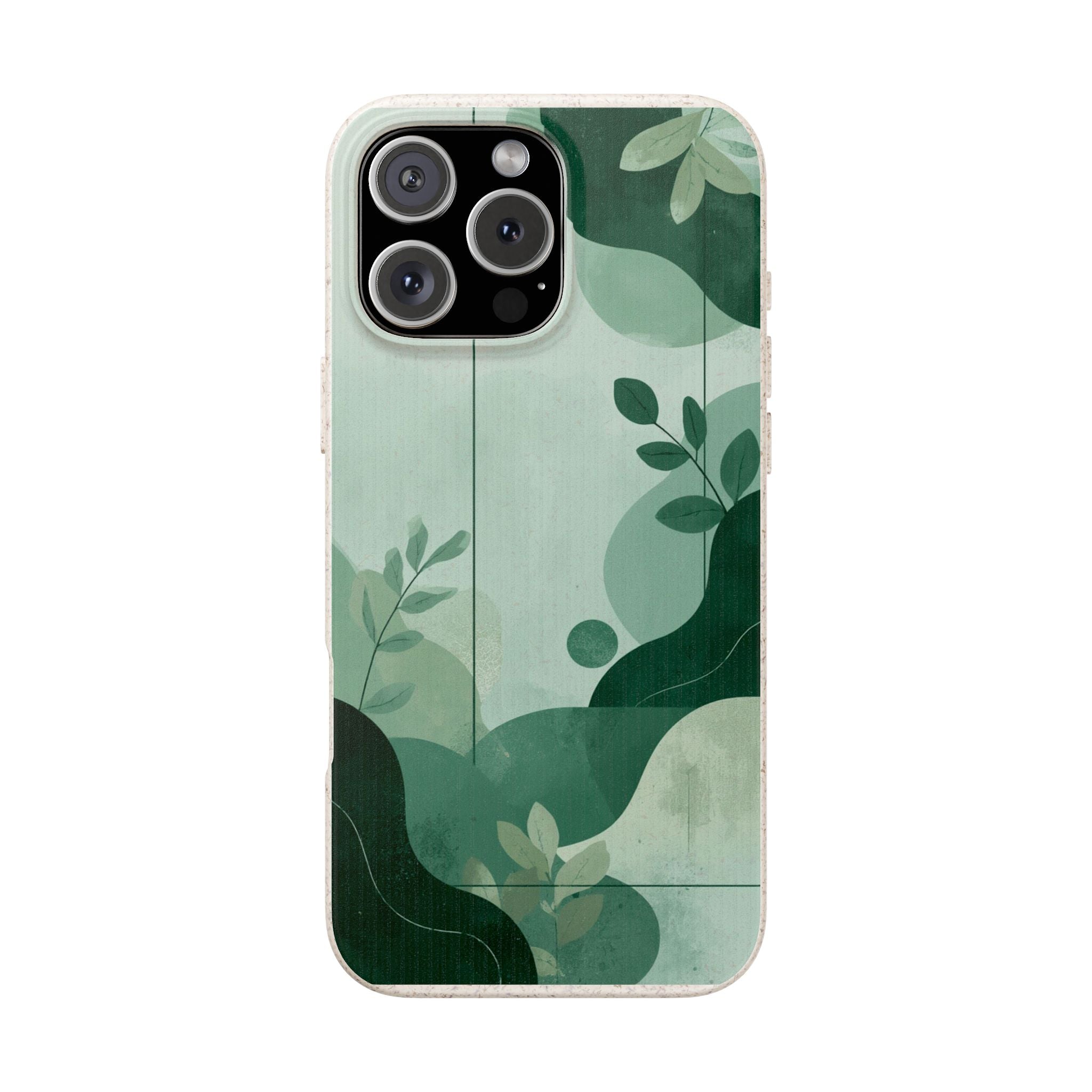 Biodegradable Phone Case — Green Botanical Wave Eco-Friendly iPhone Cover
