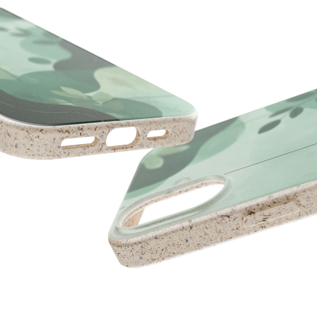 Biodegradable Phone Case — Green Botanical Wave Eco-Friendly iPhone Cover
