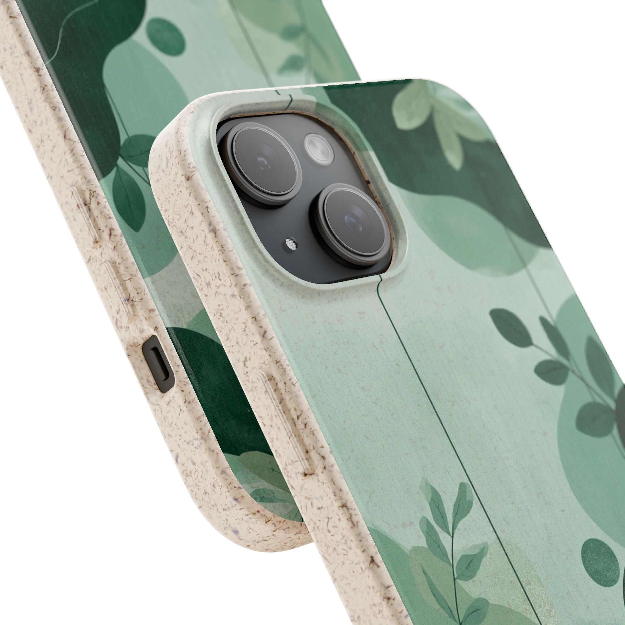Biodegradable Phone Case — Green Botanical Wave Eco-Friendly iPhone Cover