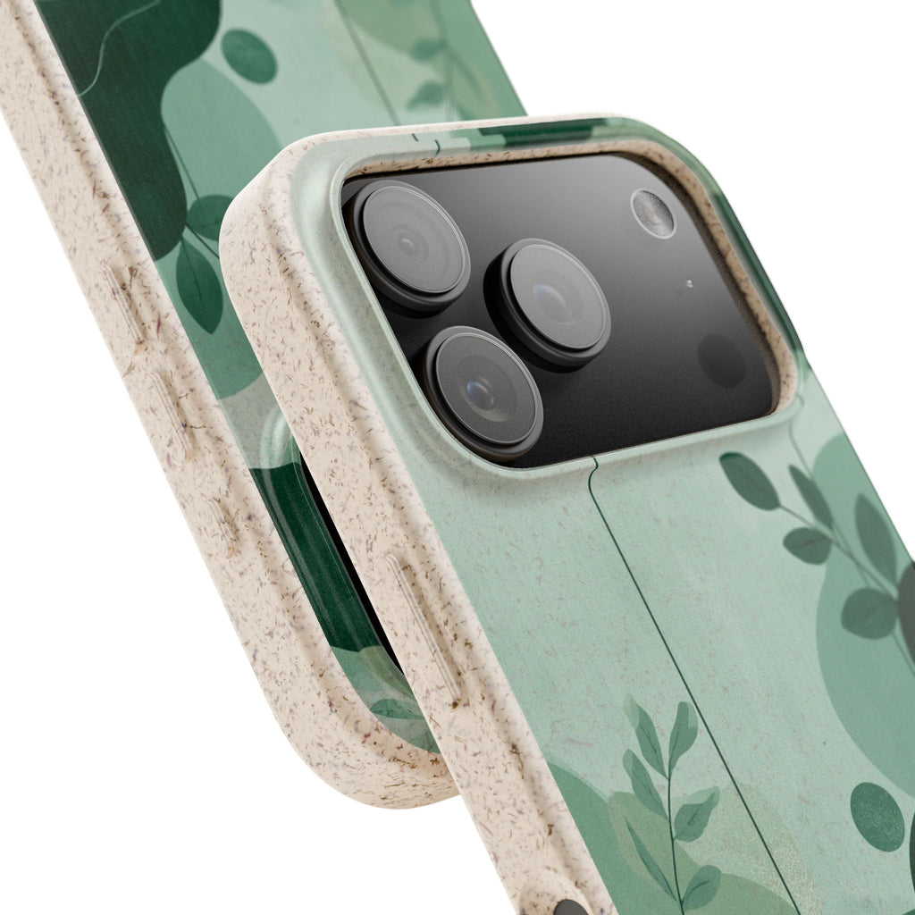 Biodegradable Phone Case — Green Botanical Wave Eco-Friendly iPhone Cover