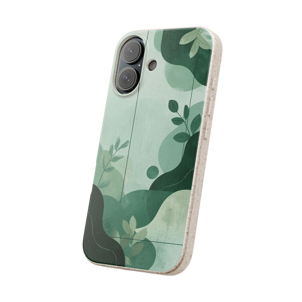 Biodegradable Phone Case — Green Botanical Wave Eco-Friendly iPhone Cover