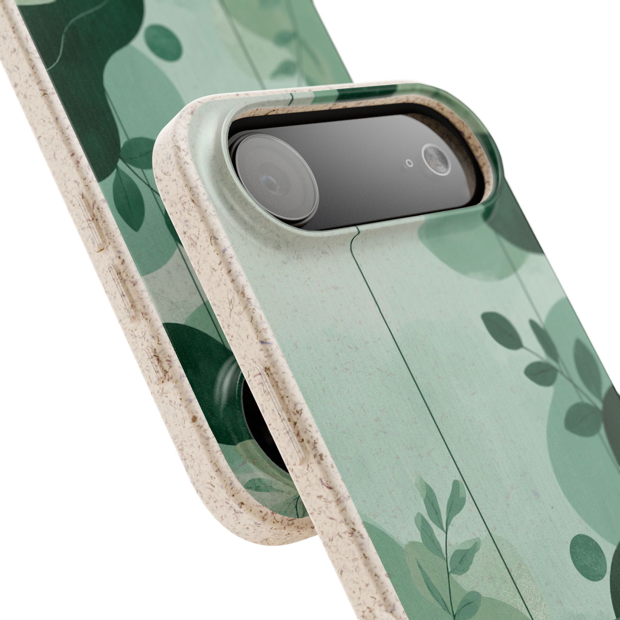 Biodegradable Phone Case — Green Botanical Wave Eco-Friendly iPhone Cover