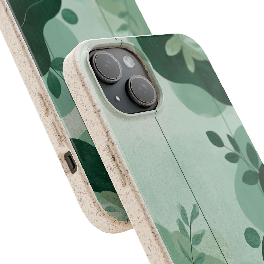 Biodegradable Phone Case — Green Botanical Wave Eco-Friendly iPhone Cover