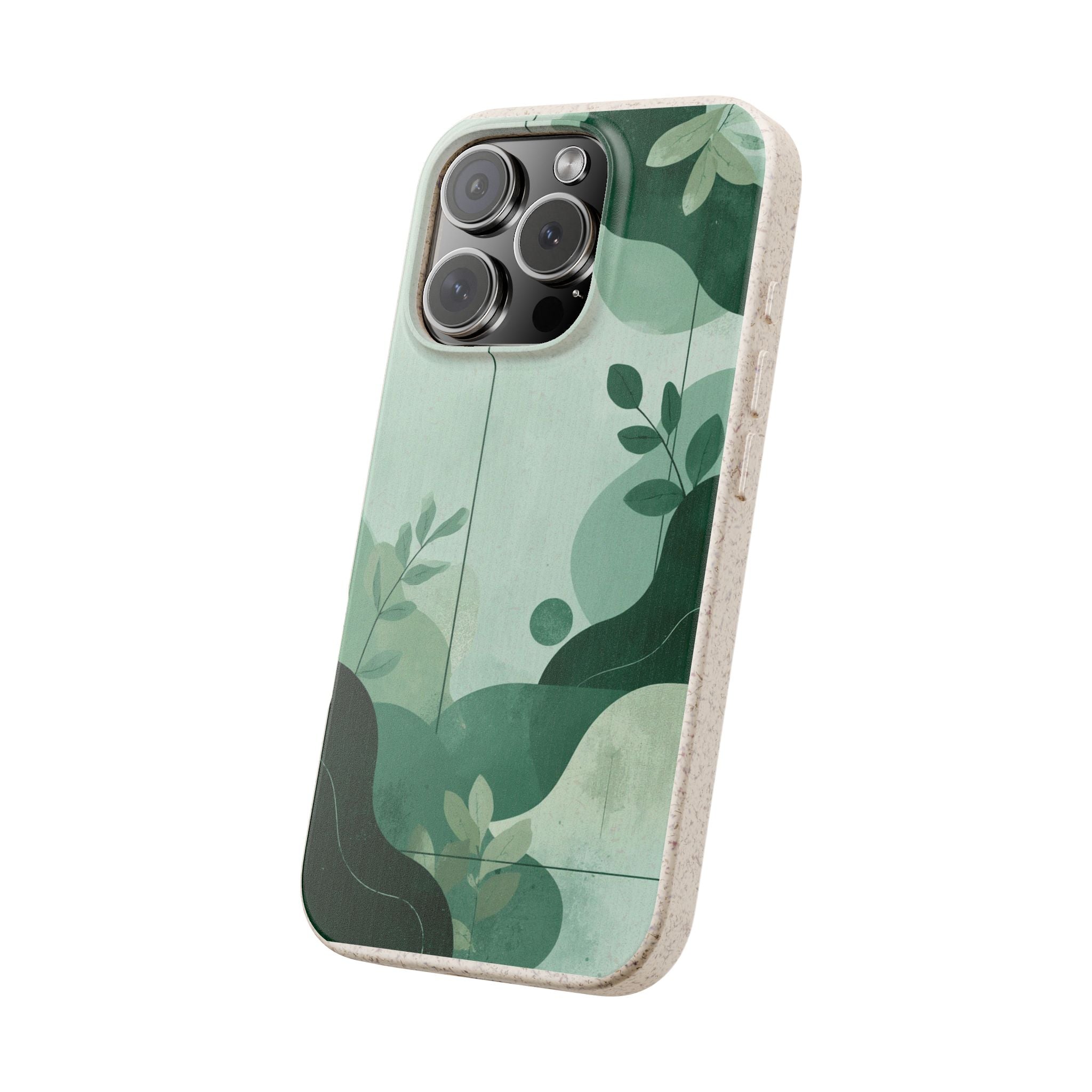 Biodegradable Phone Case — Green Botanical Wave Eco-Friendly iPhone Cover