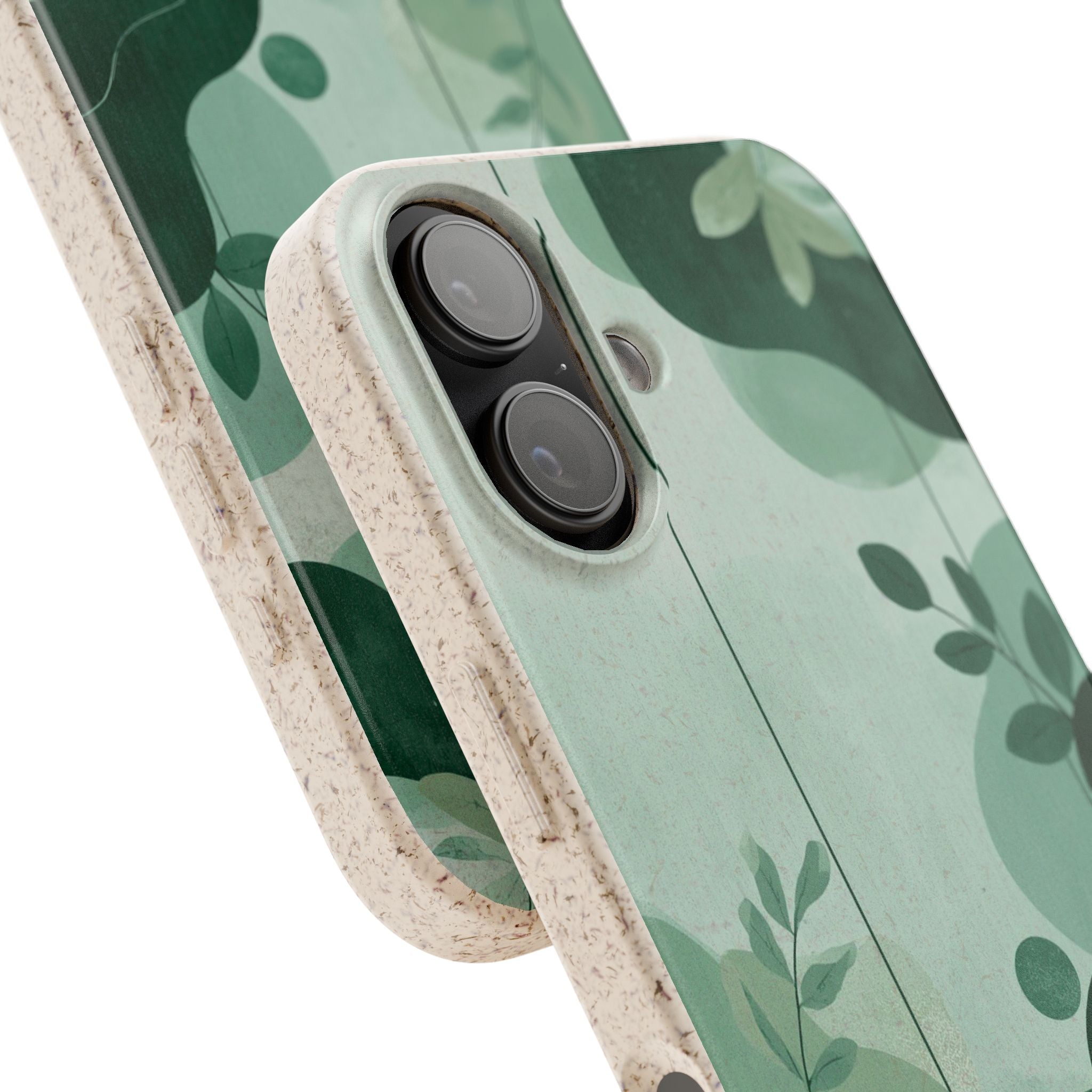 Biodegradable Phone Case — Green Botanical Wave Eco-Friendly iPhone Cover
