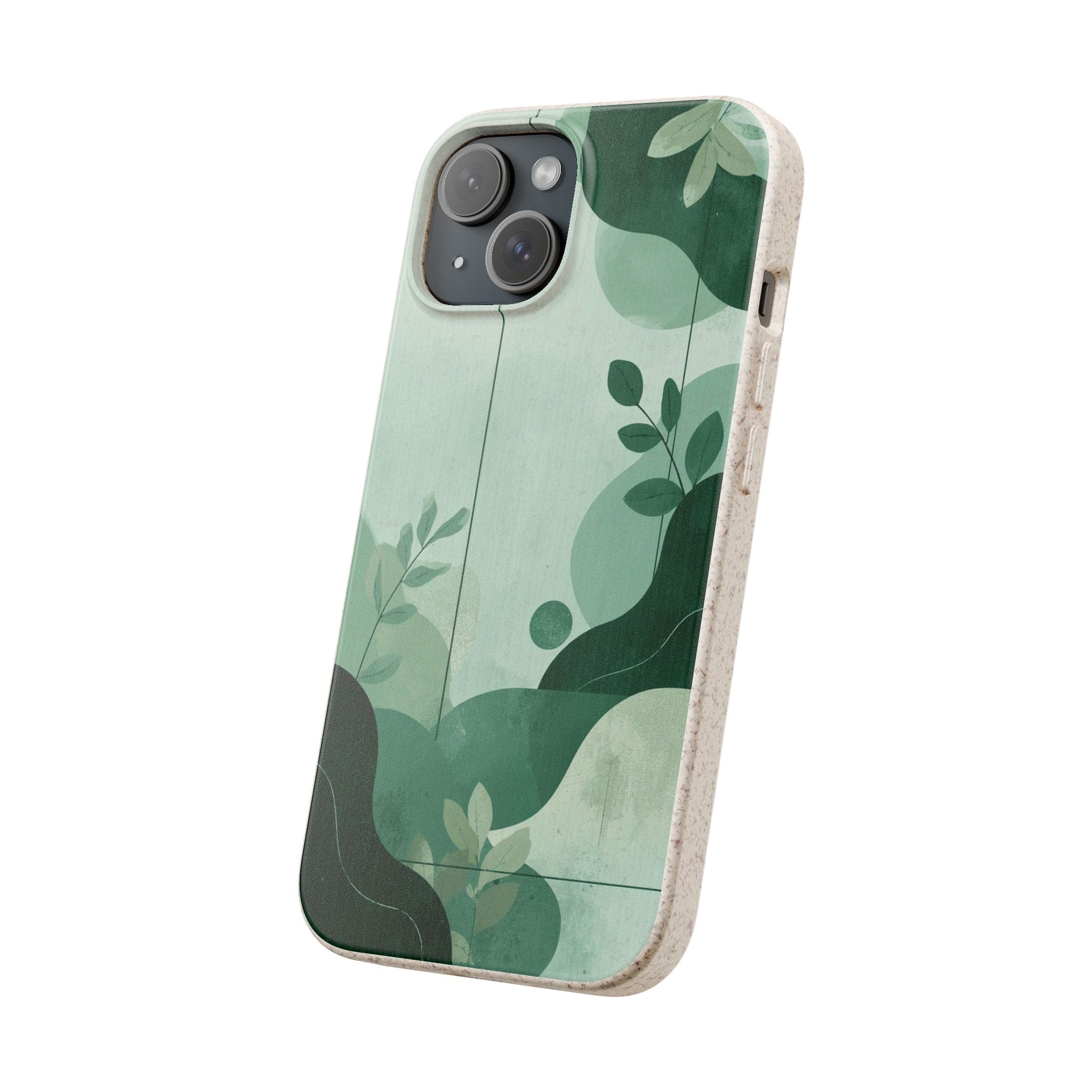 Biodegradable Phone Case — Green Botanical Wave Eco-Friendly iPhone Cover