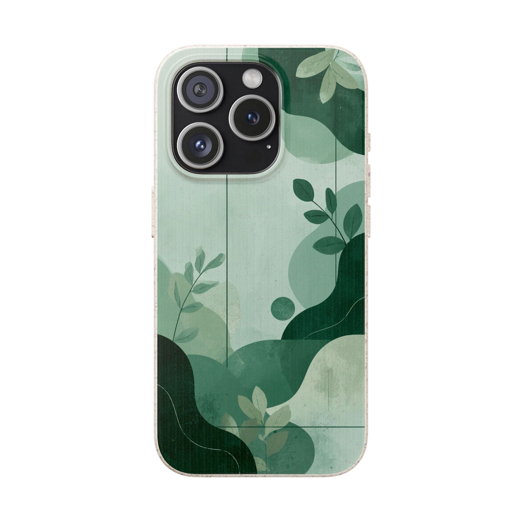 Biodegradable Phone Case — Green Botanical Wave Eco-Friendly iPhone Cover