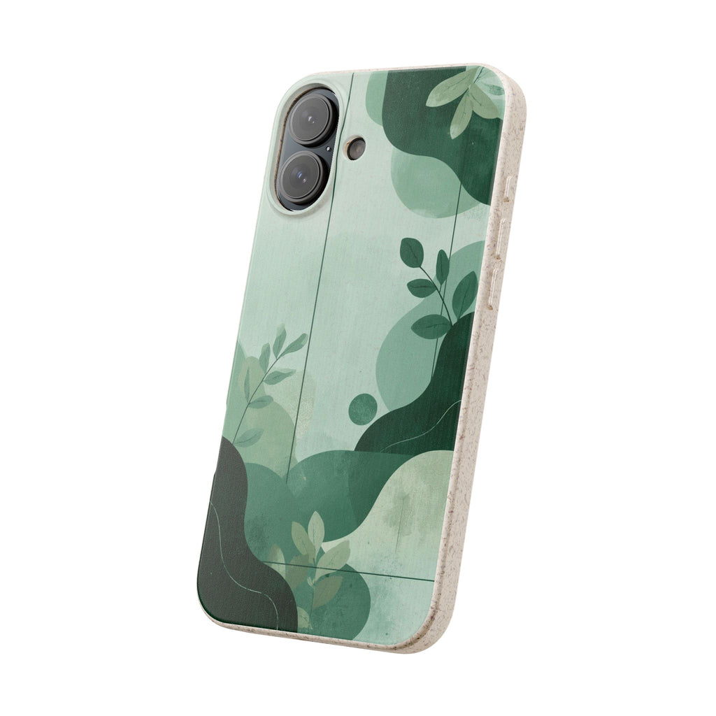 Biodegradable Phone Case — Green Botanical Wave Eco-Friendly iPhone Cover