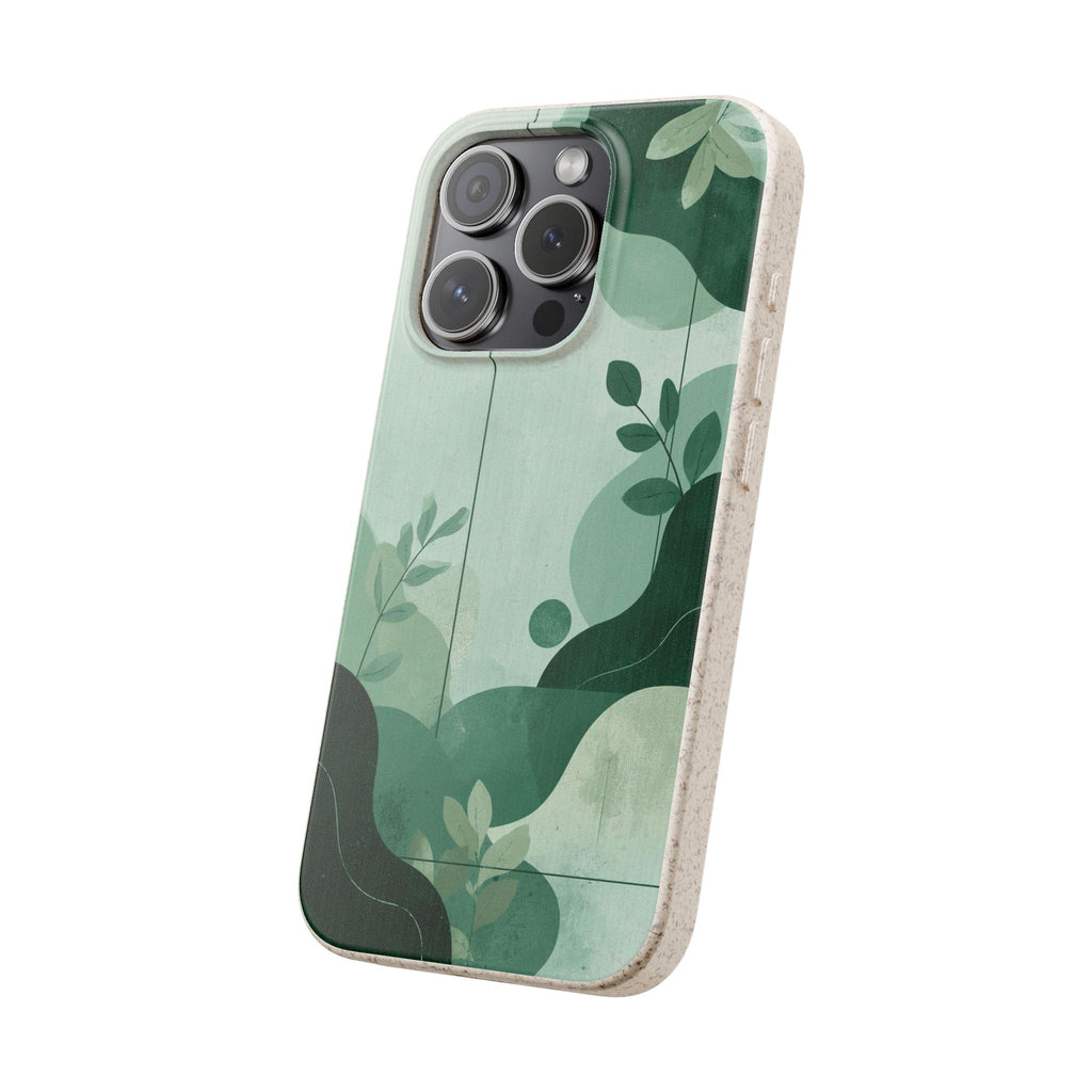 Biodegradable Phone Case — Green Botanical Wave Eco-Friendly iPhone Cover