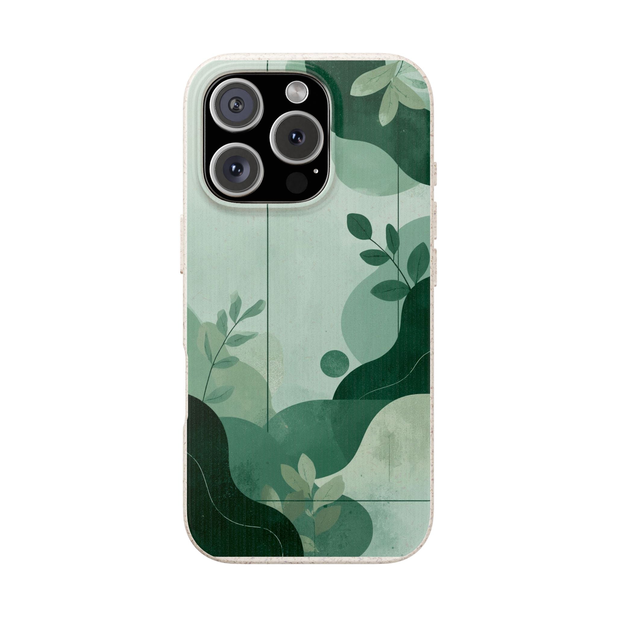 Biodegradable Phone Case — Green Botanical Wave Eco-Friendly iPhone Cover