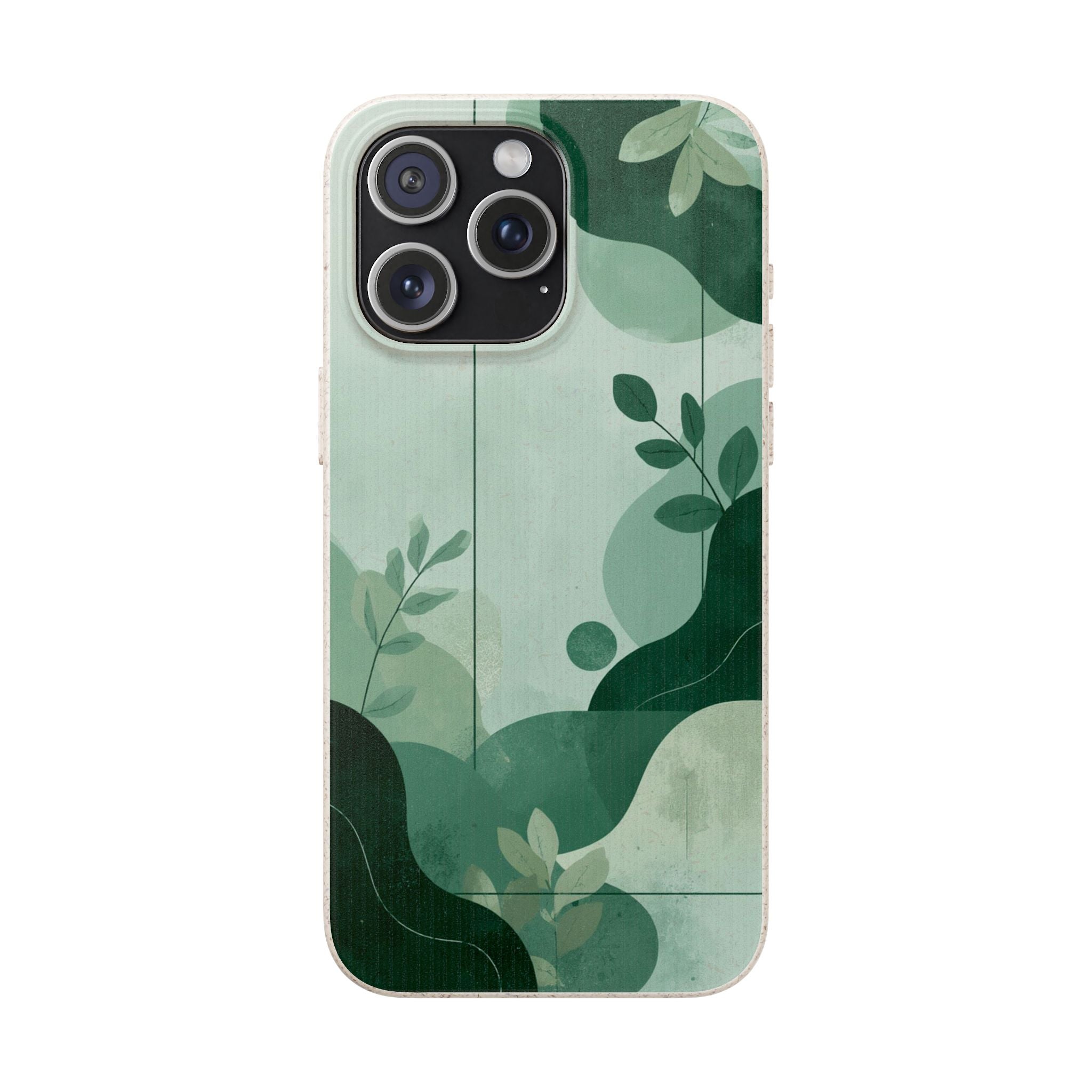 Biodegradable Phone Case — Green Botanical Wave Eco-Friendly iPhone Cover