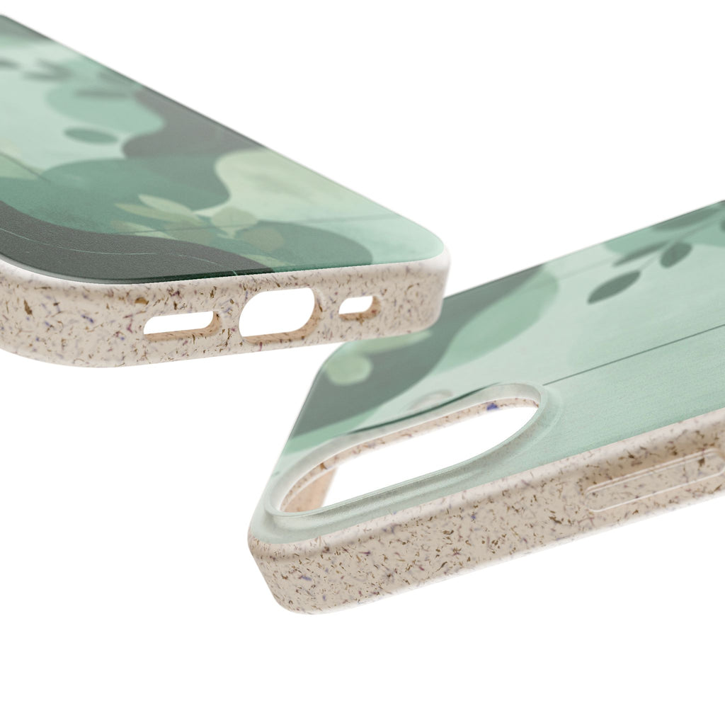 Biodegradable Phone Case — Green Botanical Wave Eco-Friendly iPhone Cover
