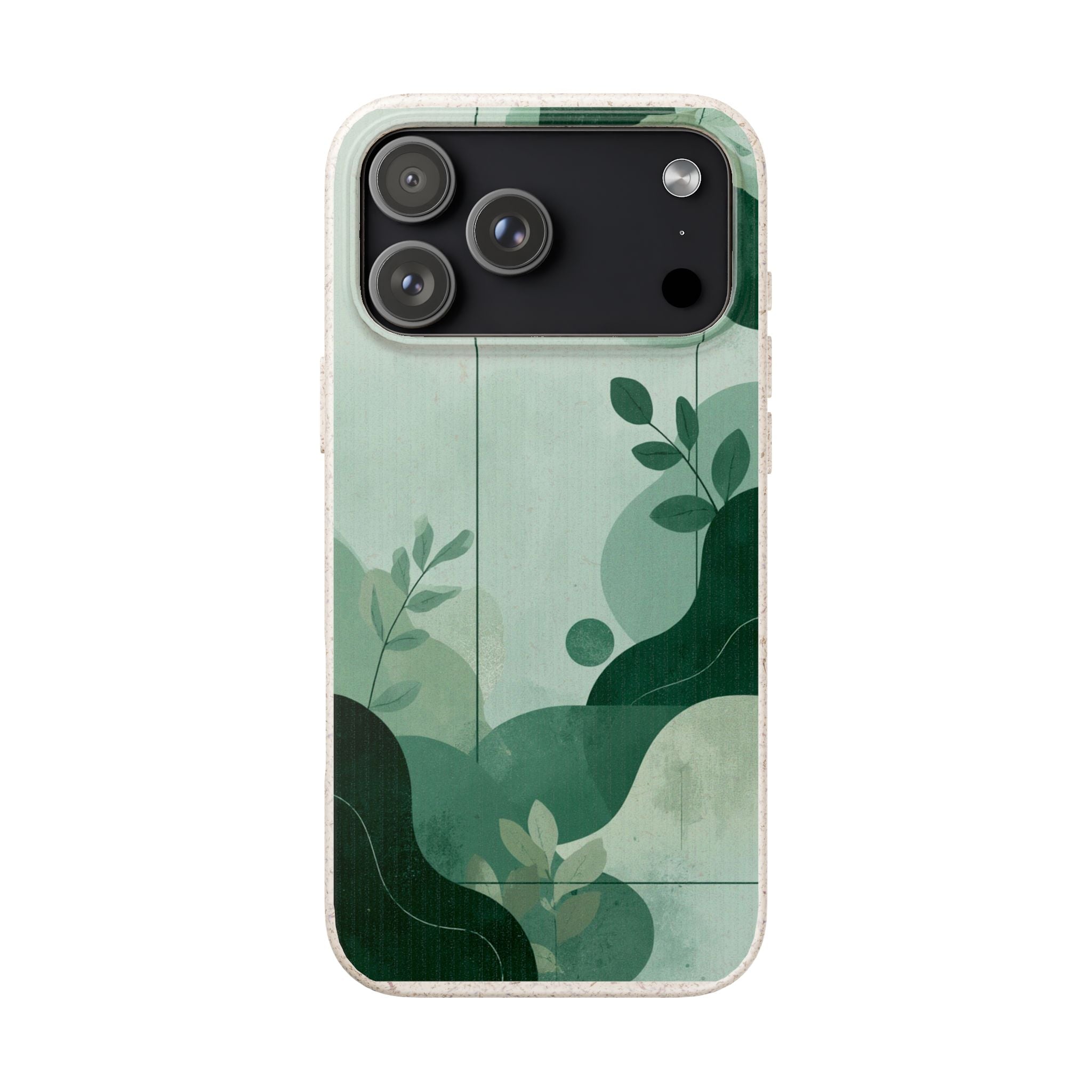 Biodegradable Phone Case — Green Botanical Wave Eco-Friendly iPhone Cover