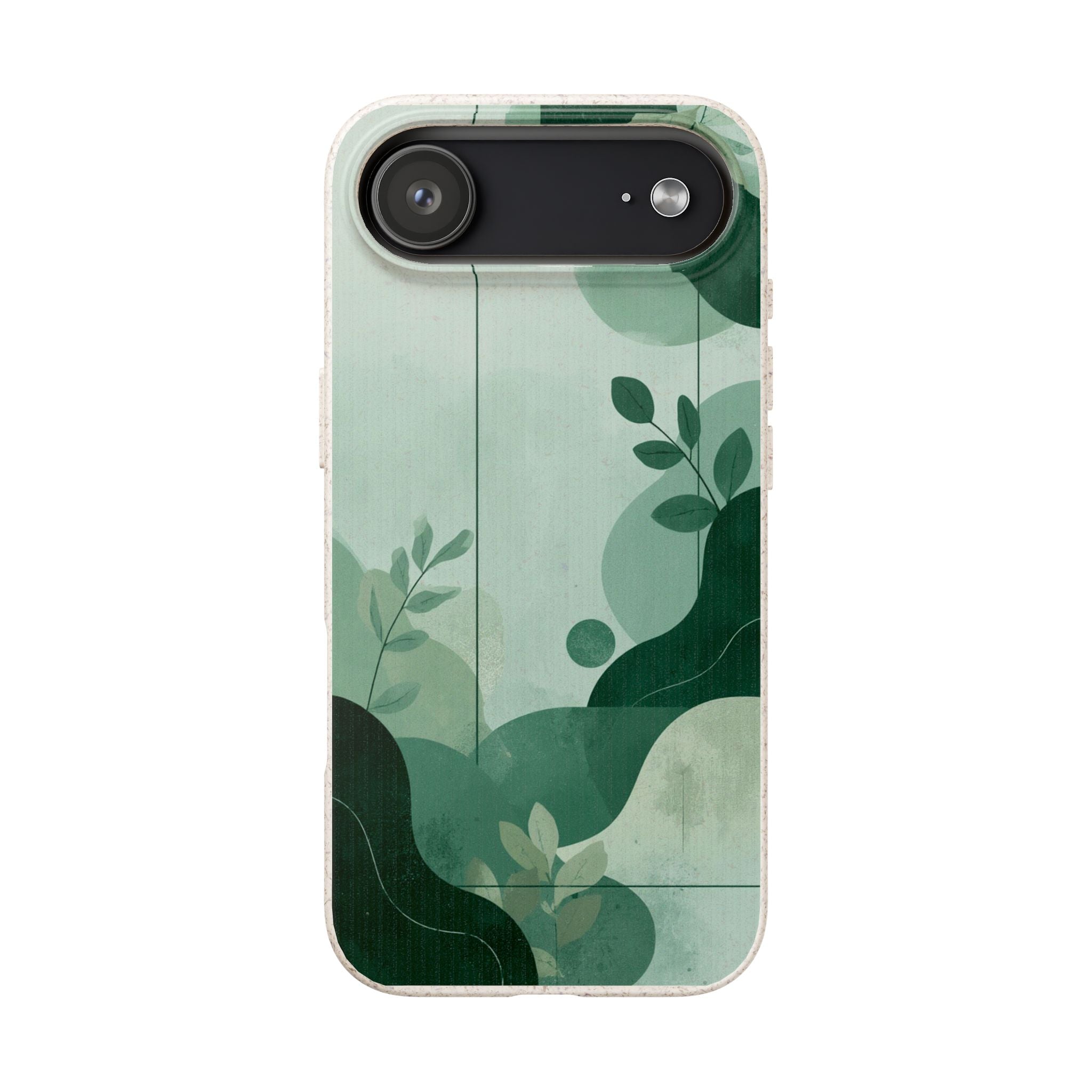 Biodegradable Phone Case — Green Botanical Wave Eco-Friendly iPhone Cover