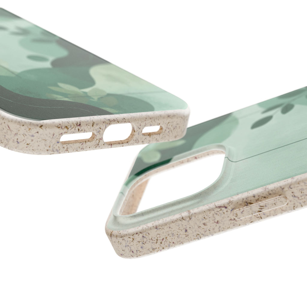 Biodegradable Phone Case — Green Botanical Wave Eco-Friendly iPhone Cover