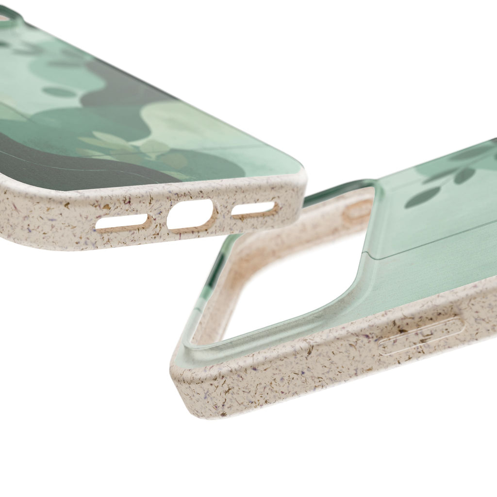 Biodegradable Phone Case — Green Botanical Wave Eco-Friendly iPhone Cover