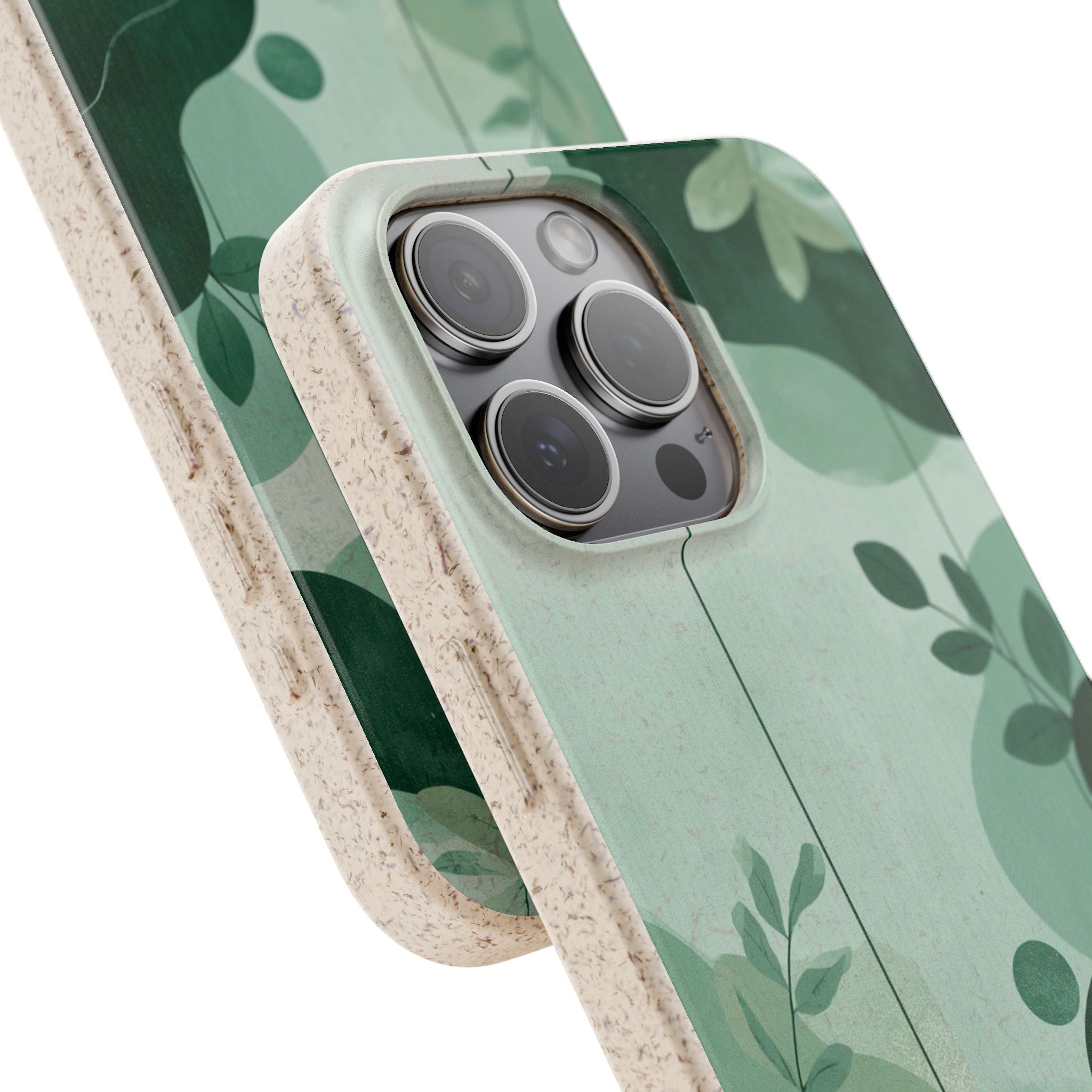 Biodegradable Phone Case — Green Botanical Wave Eco-Friendly iPhone Cover