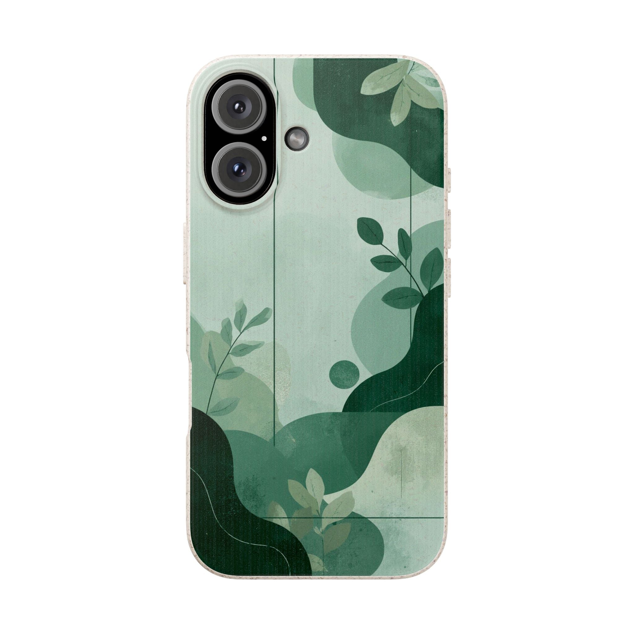 Biodegradable Phone Case — Green Botanical Wave Eco-Friendly iPhone Cover