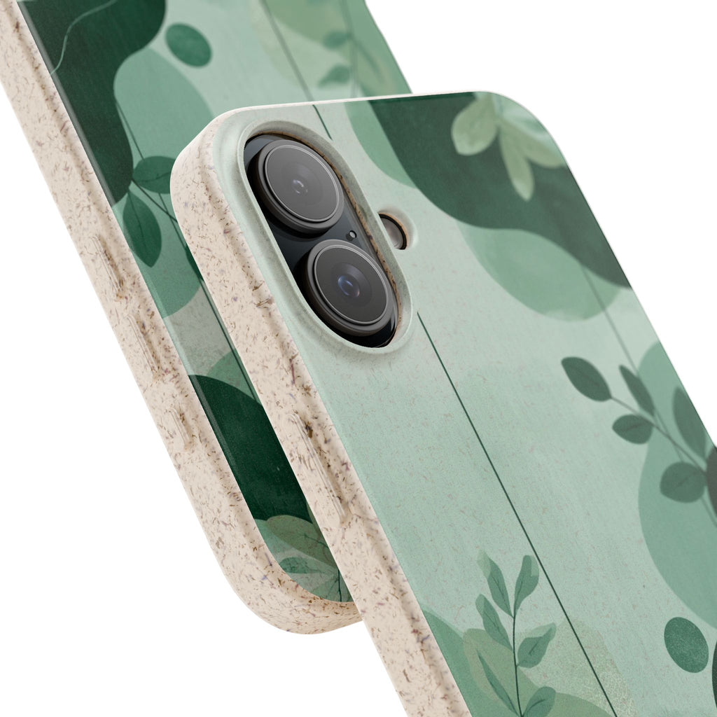 Biodegradable Phone Case — Green Botanical Wave Eco-Friendly iPhone Cover