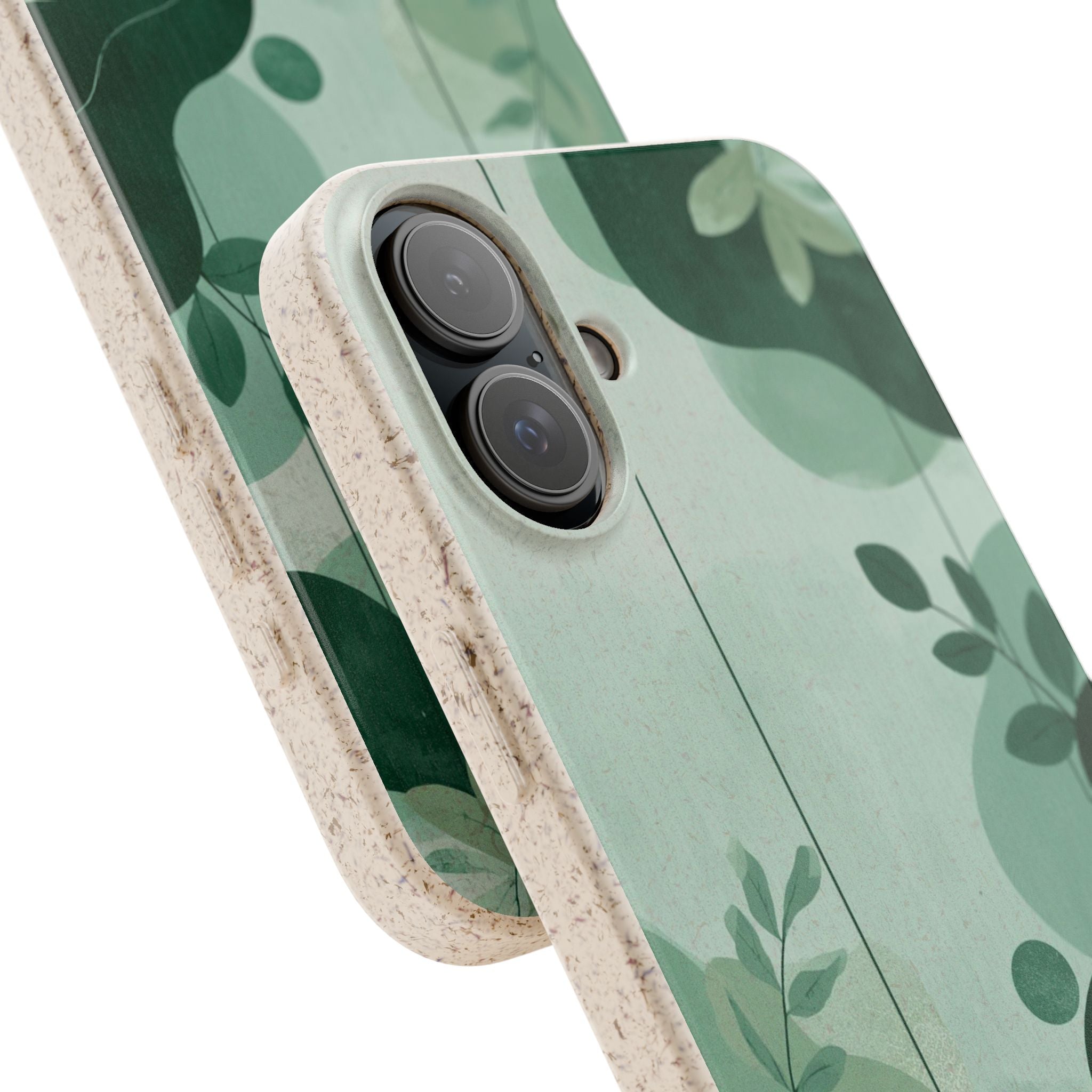 Biodegradable Phone Case — Green Botanical Wave Eco-Friendly iPhone Cover