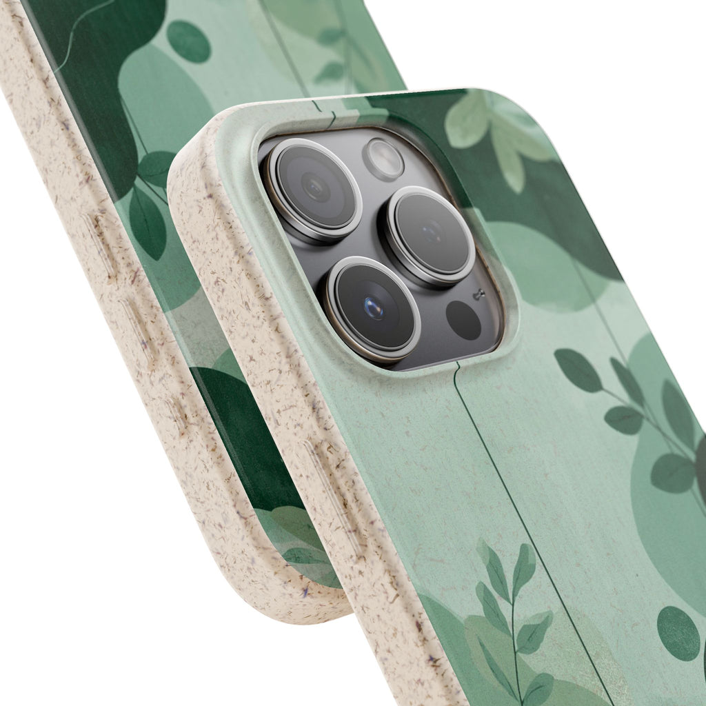 Biodegradable Phone Case — Green Botanical Wave Eco-Friendly iPhone Cover