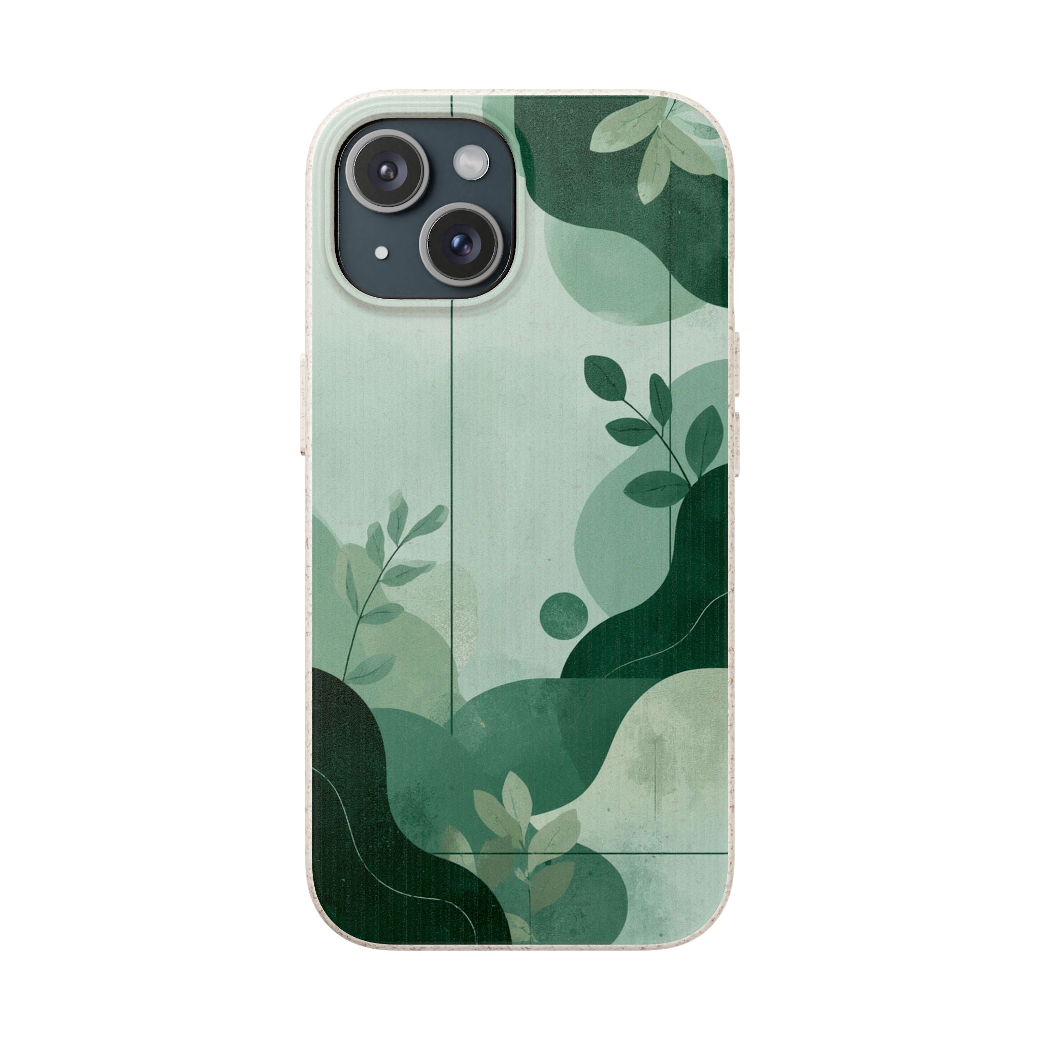 Biodegradable Phone Case — Green Botanical Wave Eco-Friendly iPhone Cover