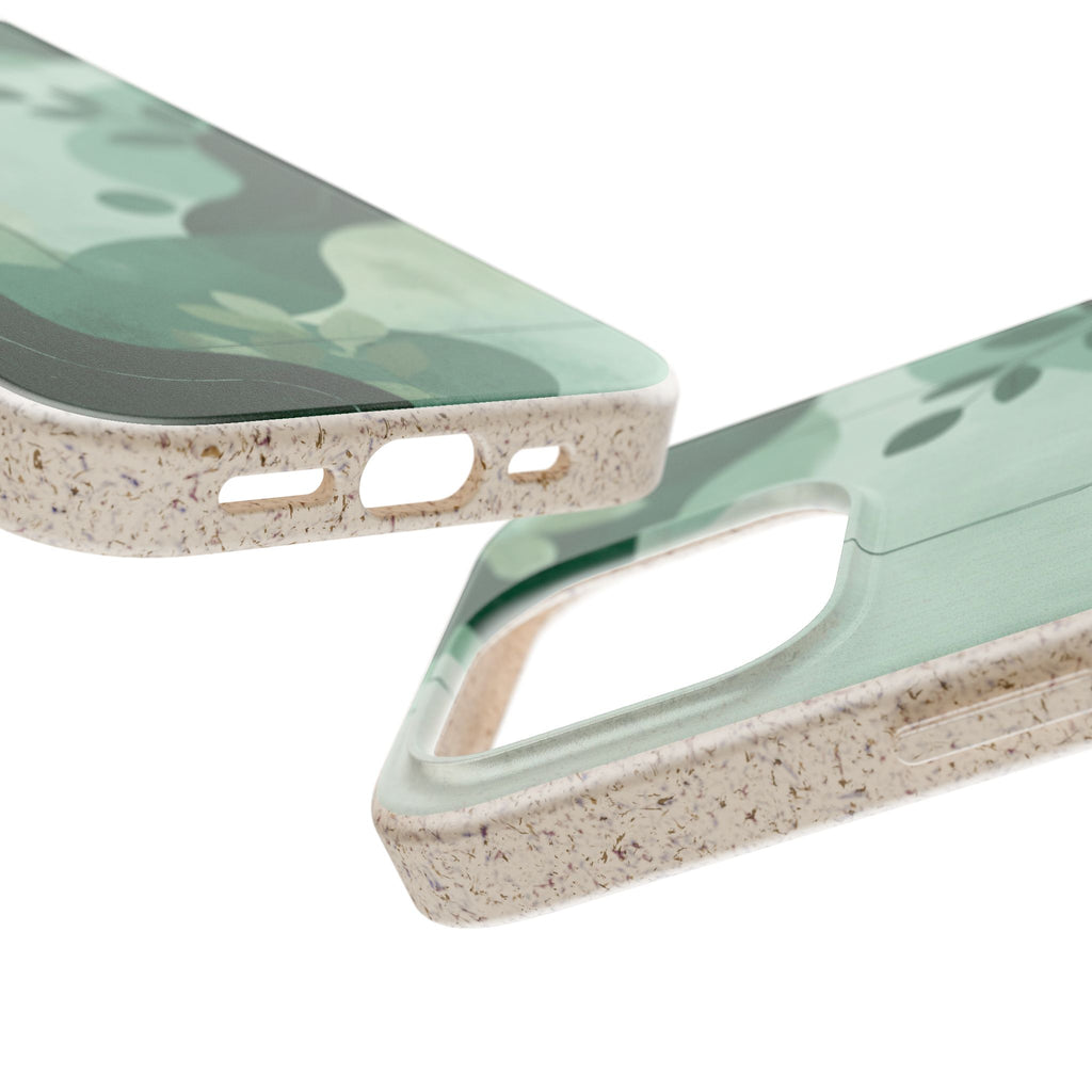 Biodegradable Phone Case — Green Botanical Wave Eco-Friendly iPhone Cover